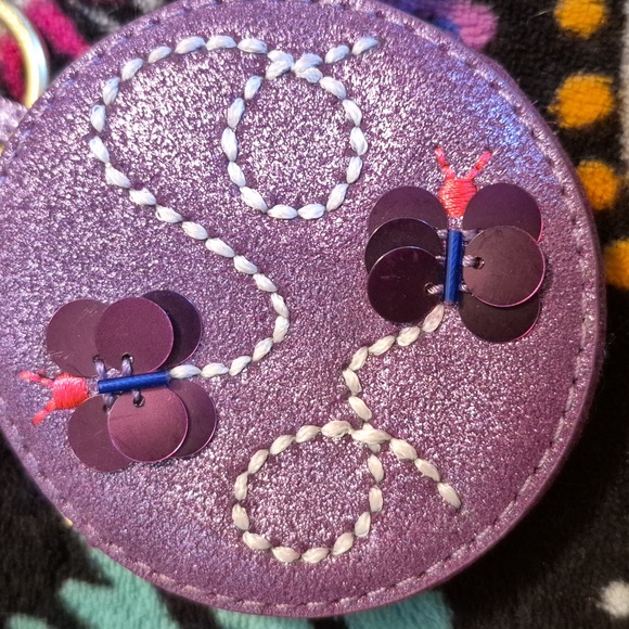 Vera Bradley Mallory Butterfly Bag Charm sparkling coin purse lilac shimmer - Picture 6 of 8